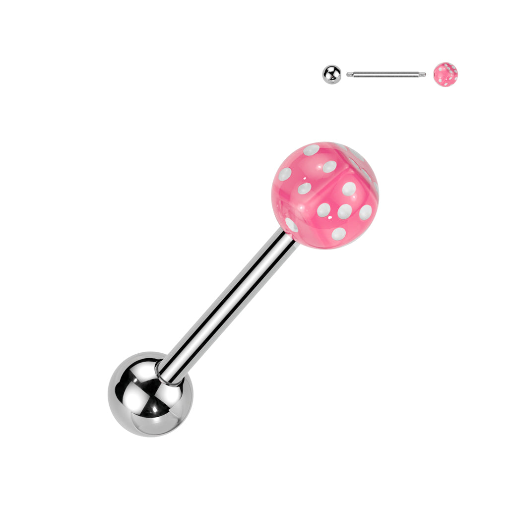 Dice Inside Bubble Ball Assorted Color 316L Surgical Steel Barbell - Pink
