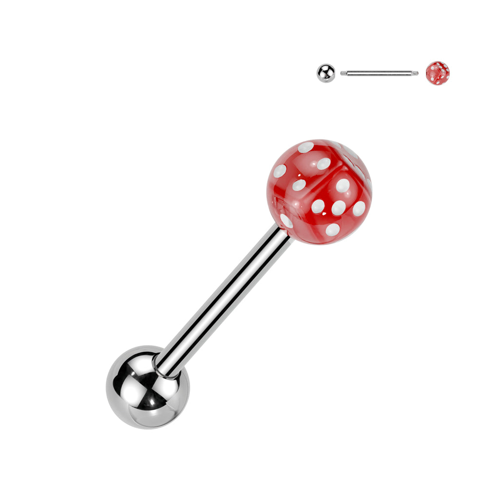 Dice Inside Bubble Ball Assorted Color 316L Surgical Steel Barbell - Red