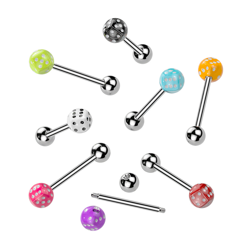 Dice Inside Bubble Ball Assorted Color 316L Surgical Steel Barbell - all colors