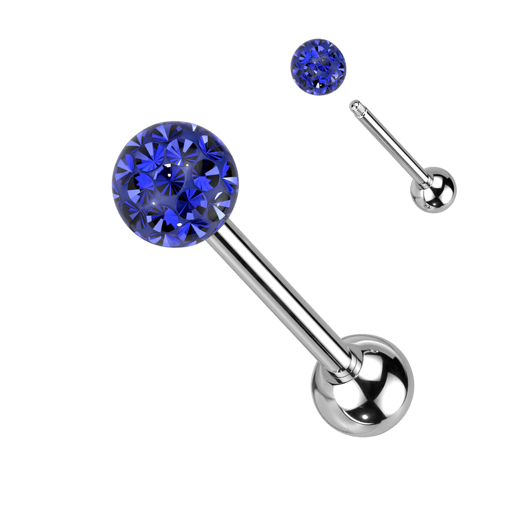 Clear Epoxy Over Multi Crystal Ferido Ball Top 316L Surgical Steel Barbell - Blue