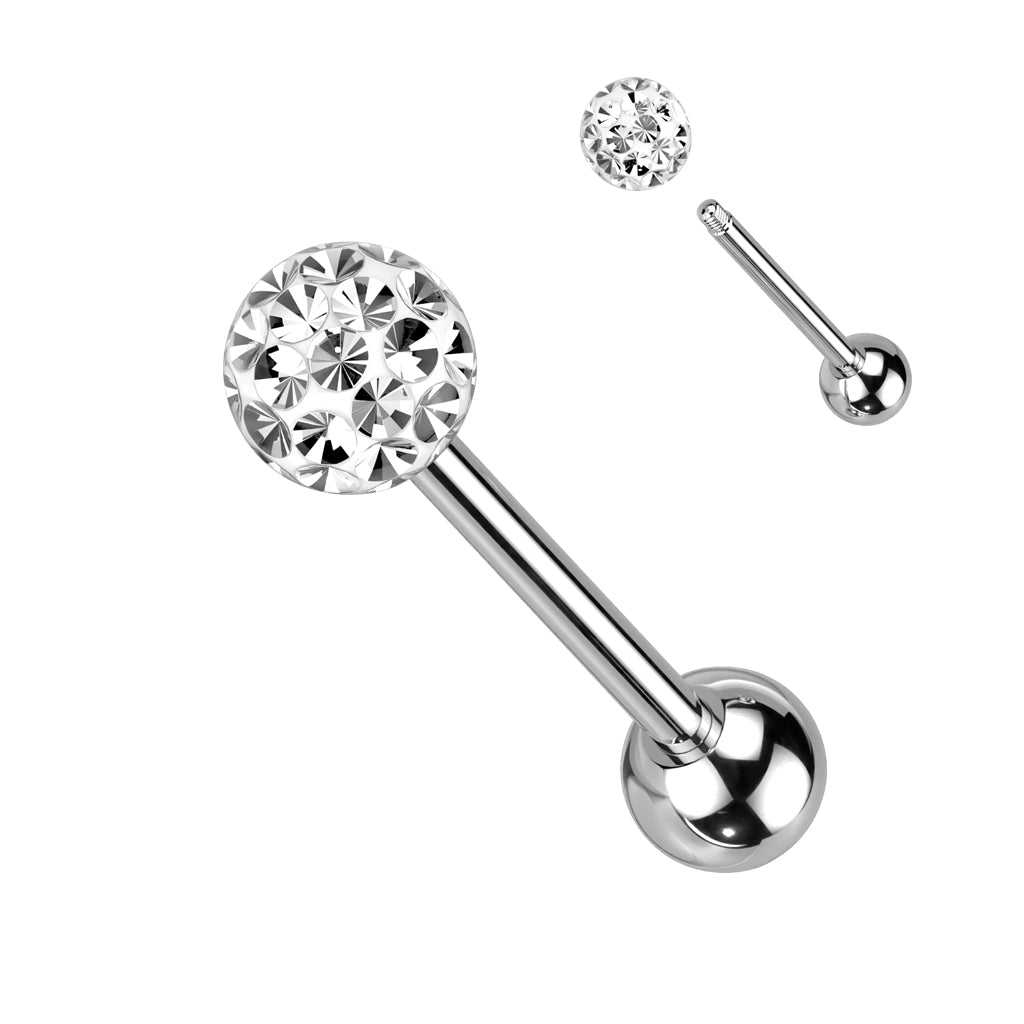 Clear Epoxy Over Multi Crystal Ferido Ball Top 316L Surgical Steel Barbell - Clear