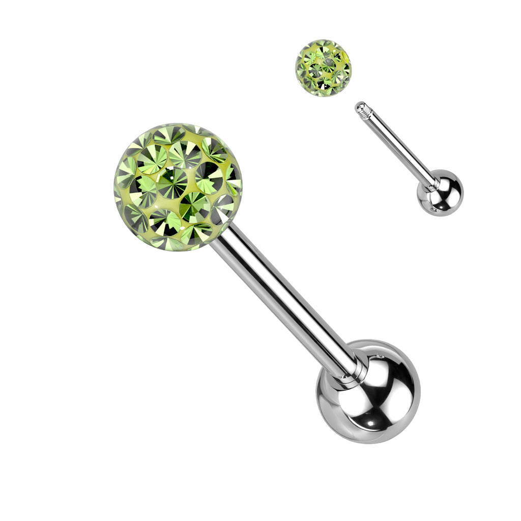 Clear Epoxy Over Multi Crystal Ferido Ball Top 316L Surgical Steel Barbell - Green