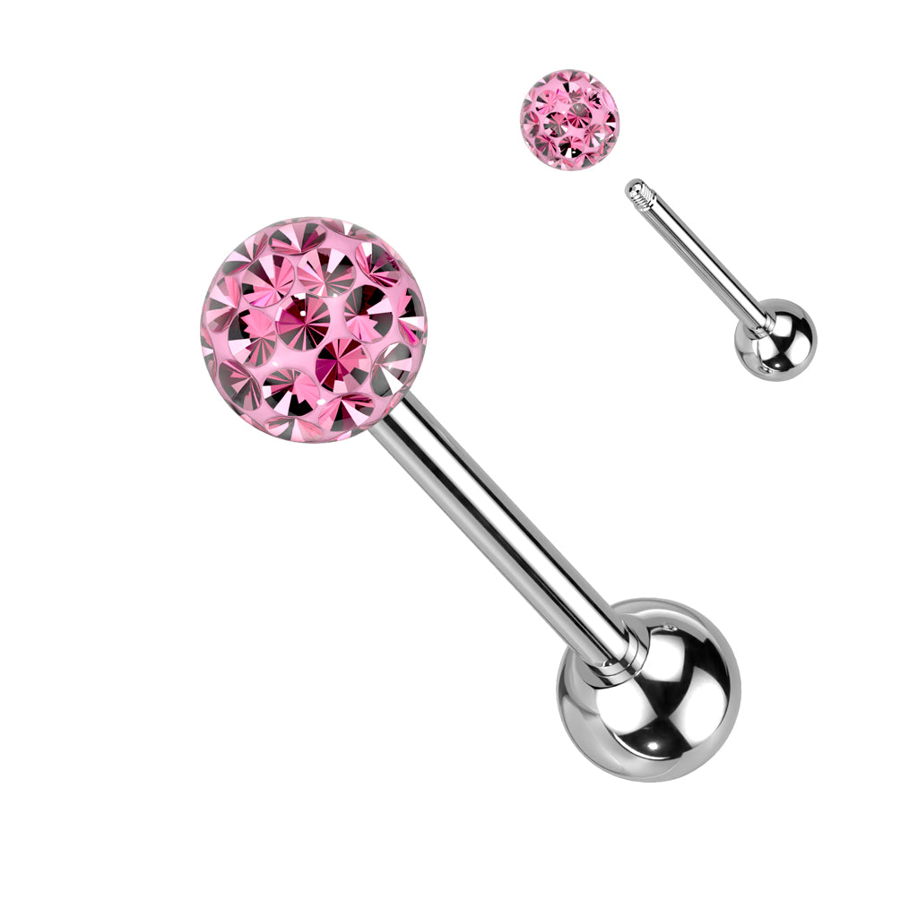 Clear Epoxy Over Multi Crystal Ferido Ball Top 316L Surgical Steel Barbell - Pink