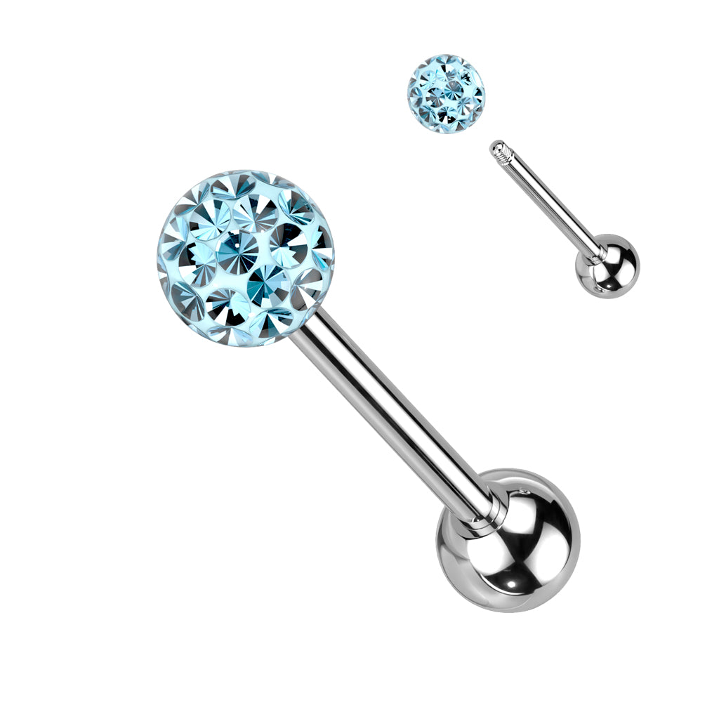 Clear Epoxy Over Multi Crystal Ferido Ball Top 316L Surgical Steel Barbell - Aqua