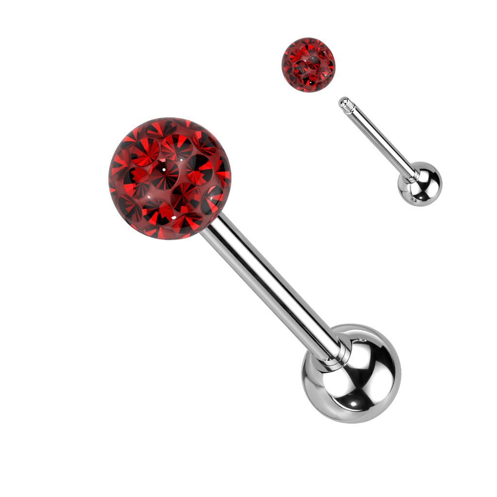 Clear Epoxy Over Multi Crystal Ferido Ball Top 316L Surgical Steel Barbell - Red