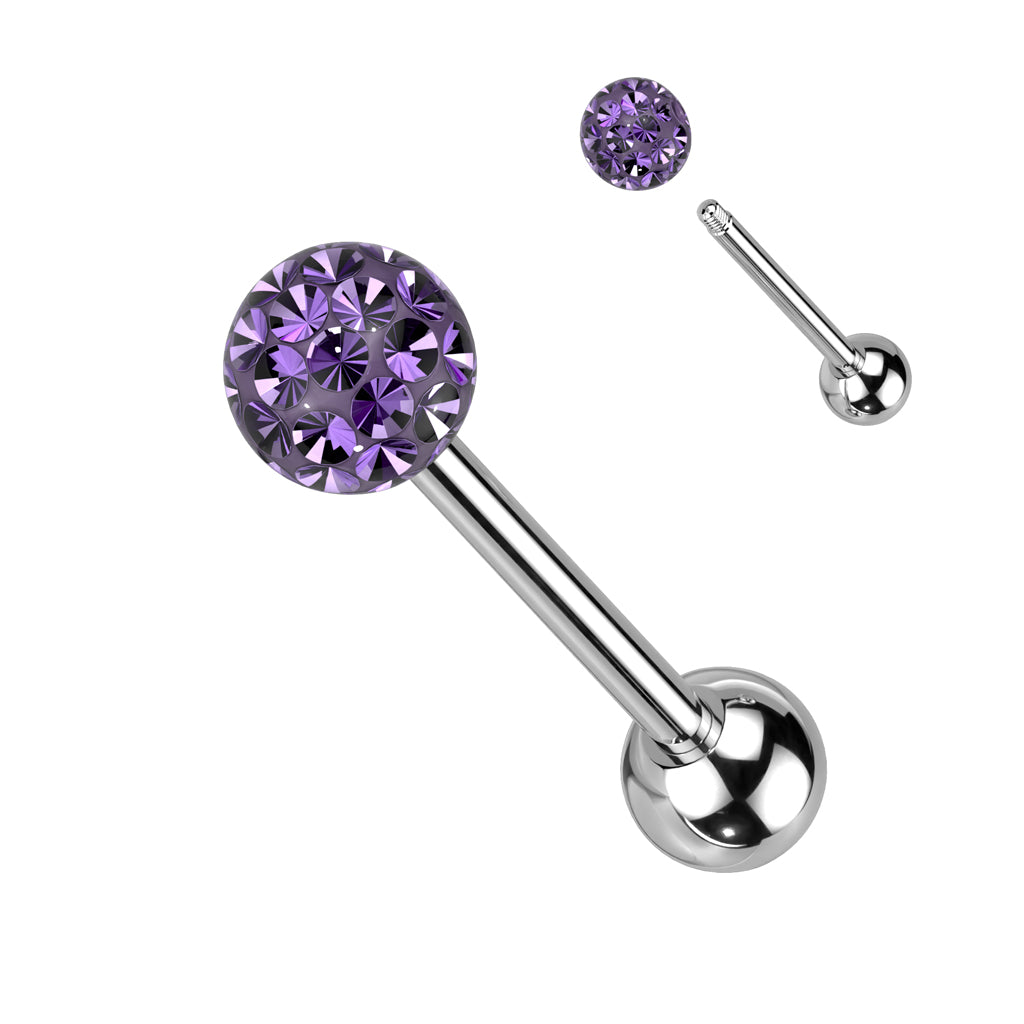 Clear Epoxy Over Multi Crystal Ferido Ball Top 316L Surgical Steel Barbell - Tanzanite