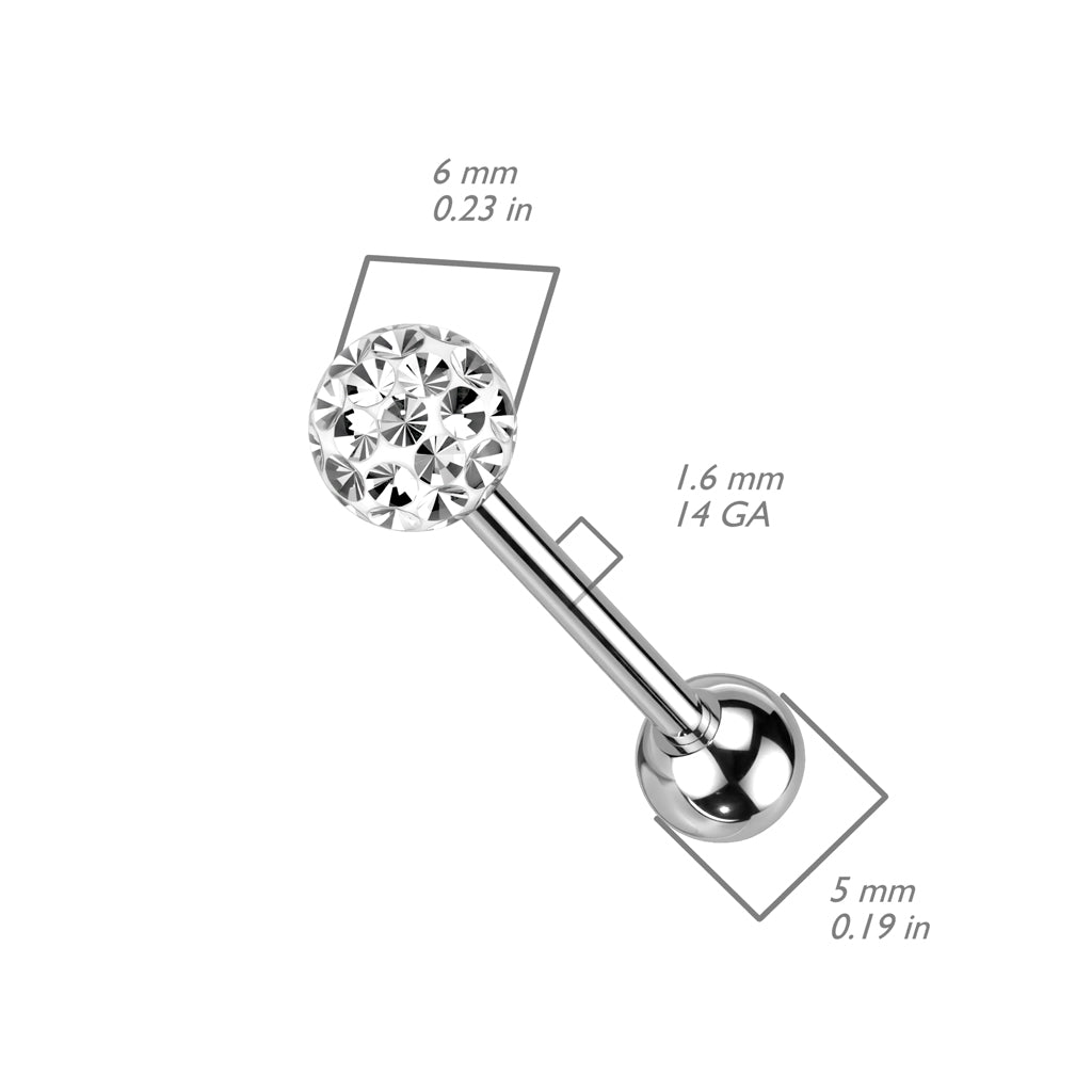 Clear Epoxy Over Multi Crystal Ferido Ball Top 316L Surgical Steel Barbell size chart