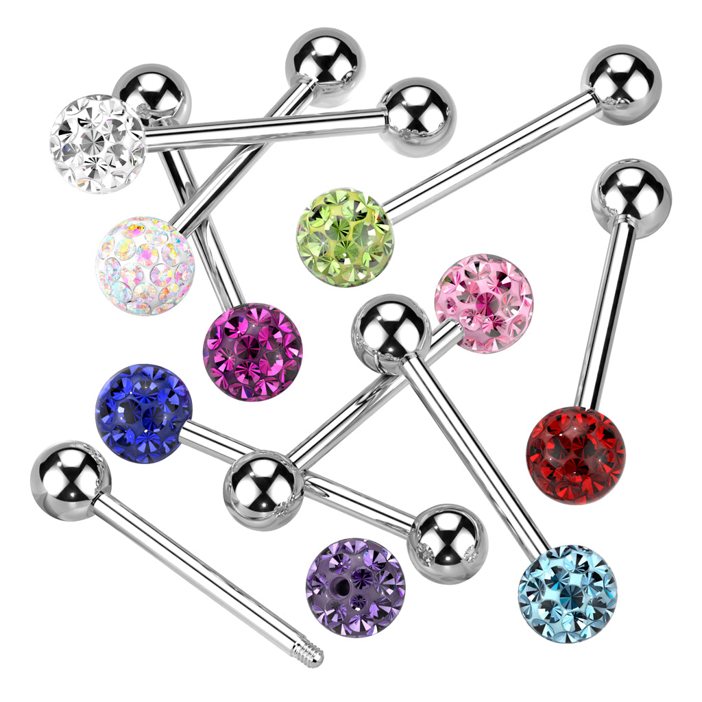Clear Epoxy Over Multi Crystal Ferido Ball Top 316L Surgical Steel Barbell - all colors
