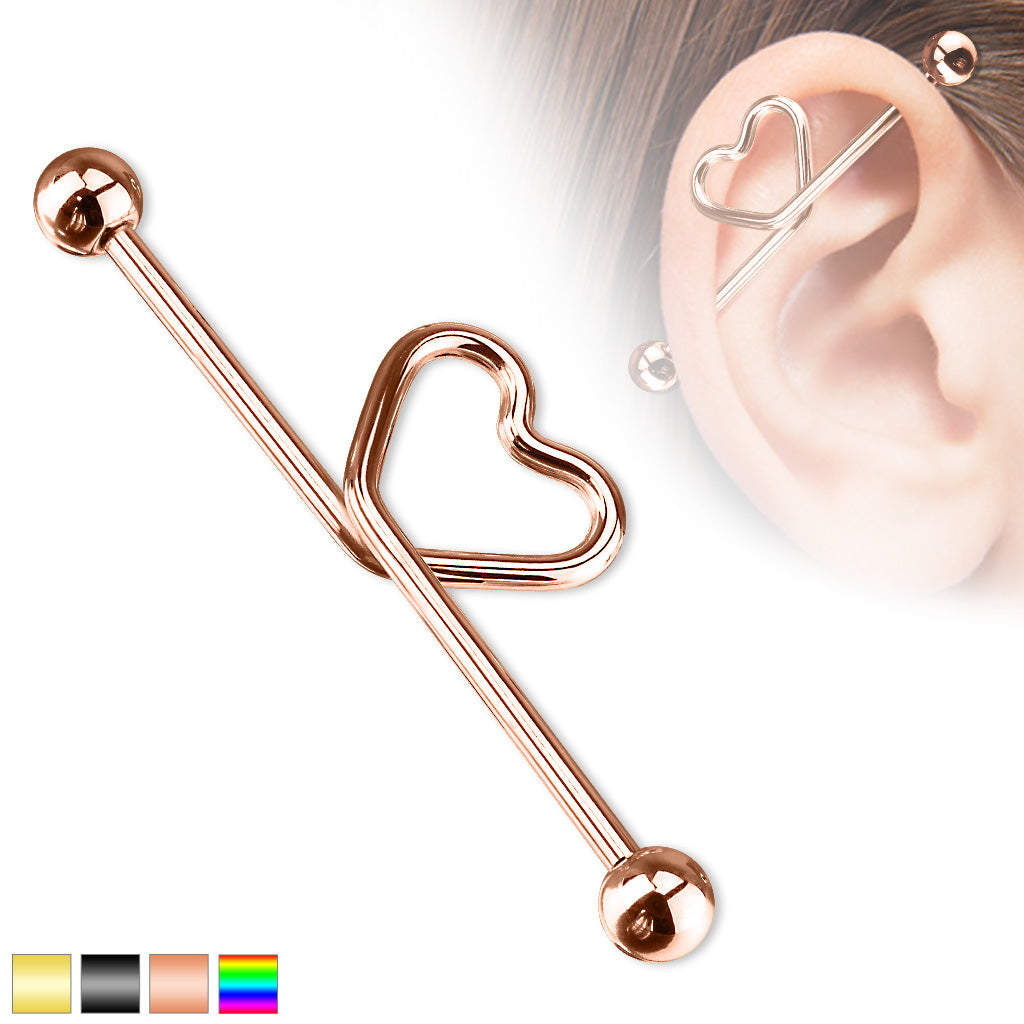 Heart shape in the middle Titanium IP over 316L S.Steel Industrial Barbell - all colors