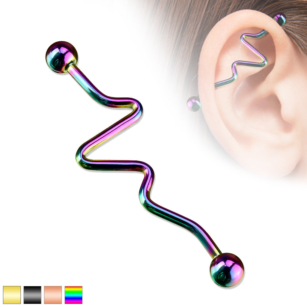 Zig Zag Bar IP Over 316L Surgical Steel Industrial Barbells - all colors