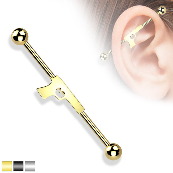 Hand Gun 316L Surgical Steel Industrial Barbell