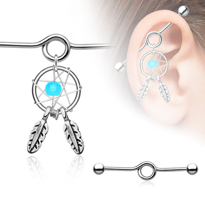 Woven Star Dreamcatcher Charm Dangle Industrial Barbell
