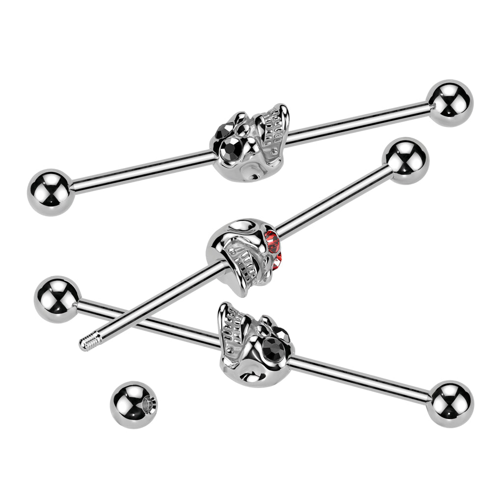 D-DSkull w/Gemmed Eyes 316L Industrial Barbell - all colors