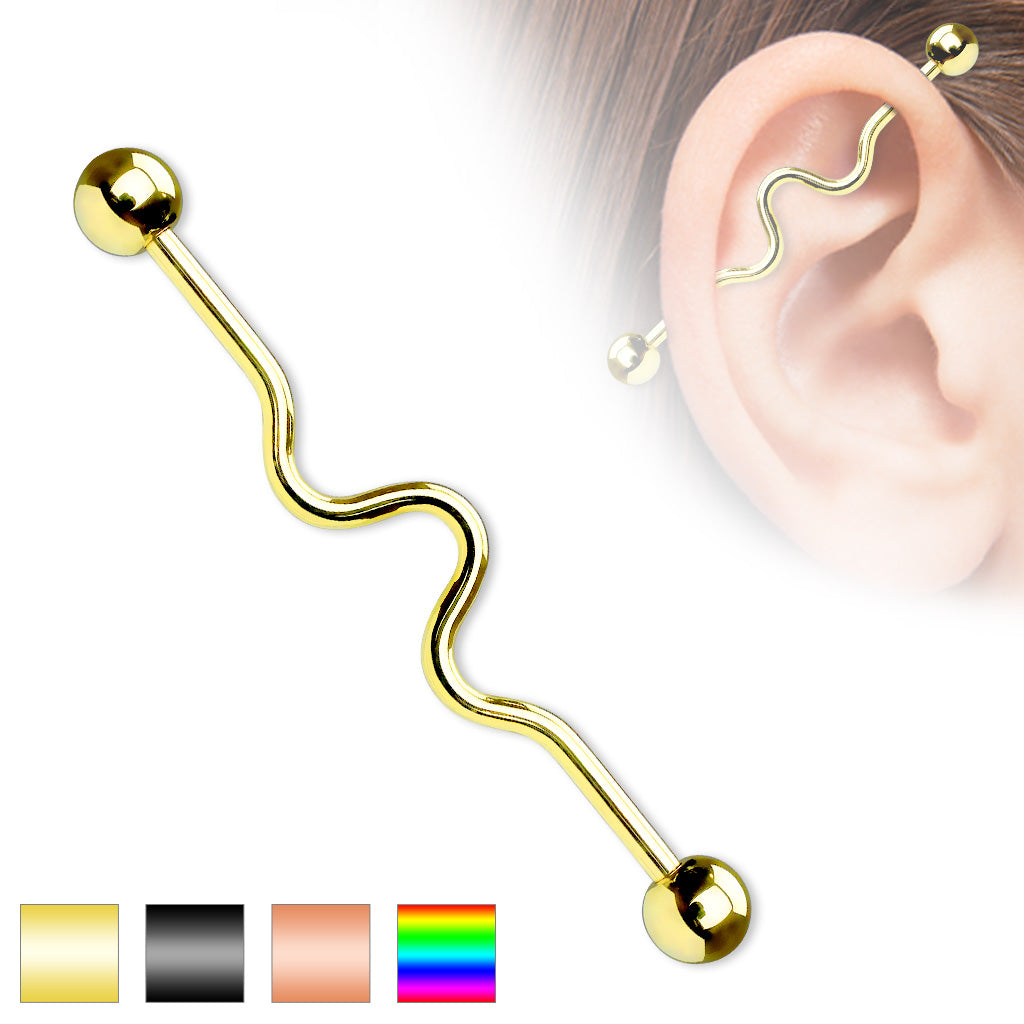 D-DWavy Industrial Barbell Titanium IP Over 316L Surgical Steel 14G 1&1/2" - all colors