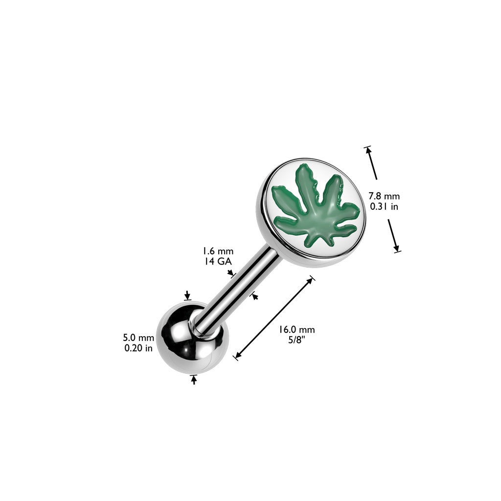 Pot Leaf 316L Surgical Steel Barbell size chart
