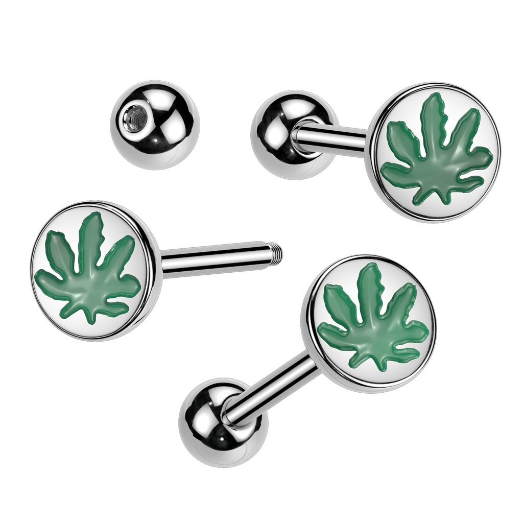 Pot Leaf 316L Surgical Steel Barbell - all colors