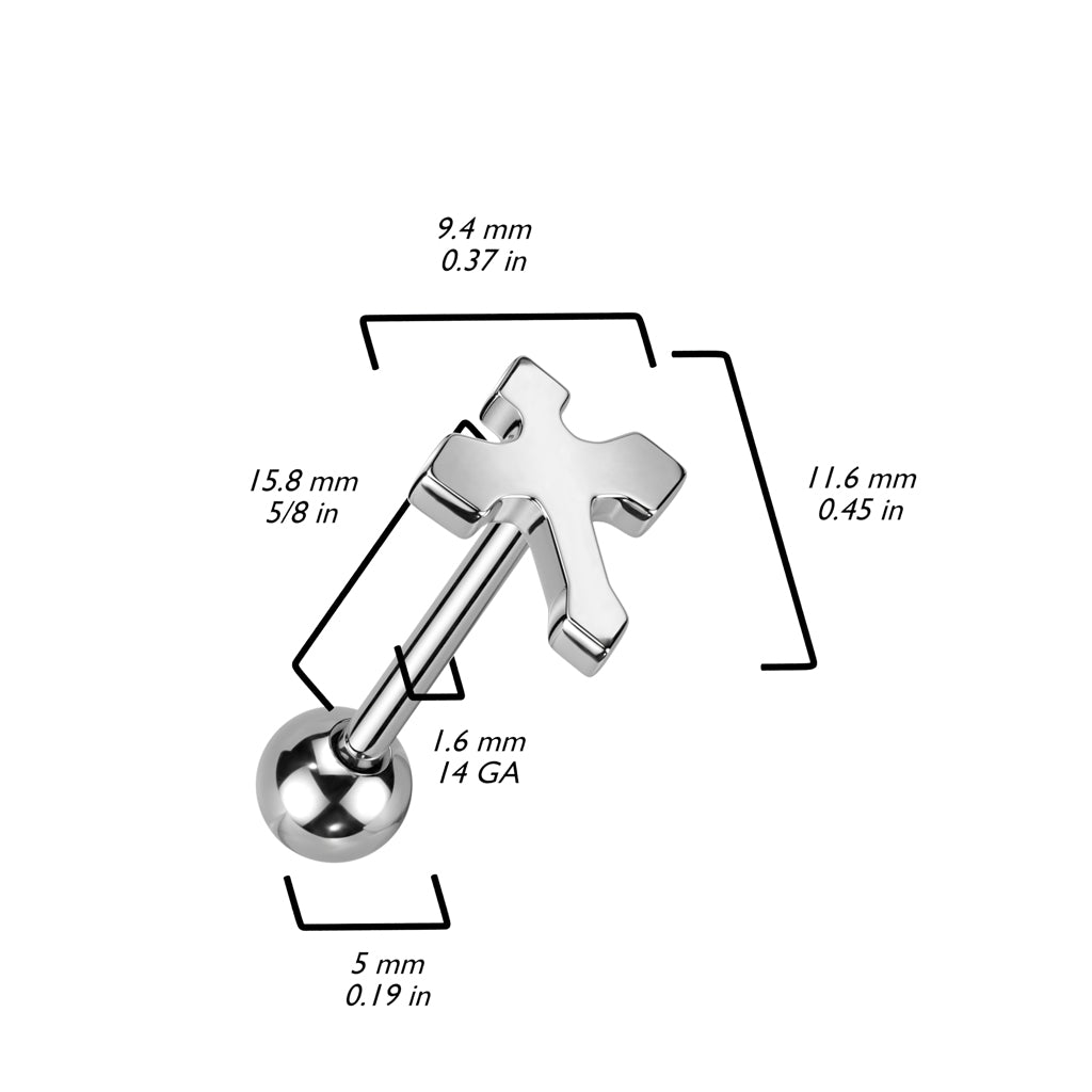Gothic Cross Top 316L Surgical Steel Barbell size chart