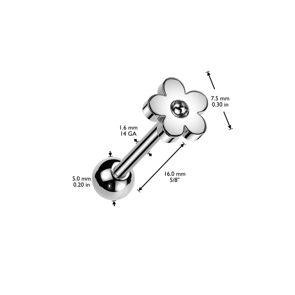 Flower Stainless Steel Top 316L Surgical Steel Barbell size chart
