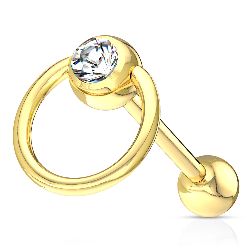 Clear CZ Door Knocker Tongue Barbell - Gold/Clear