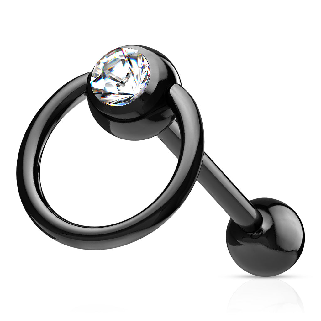 Clear CZ Door Knocker Tongue Barbell - Black/Clear