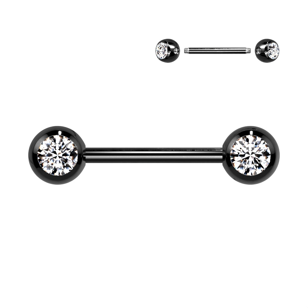 Double CZ Titanium IP Over 316L Stainless Steel Nipple Bar - Black/Clear