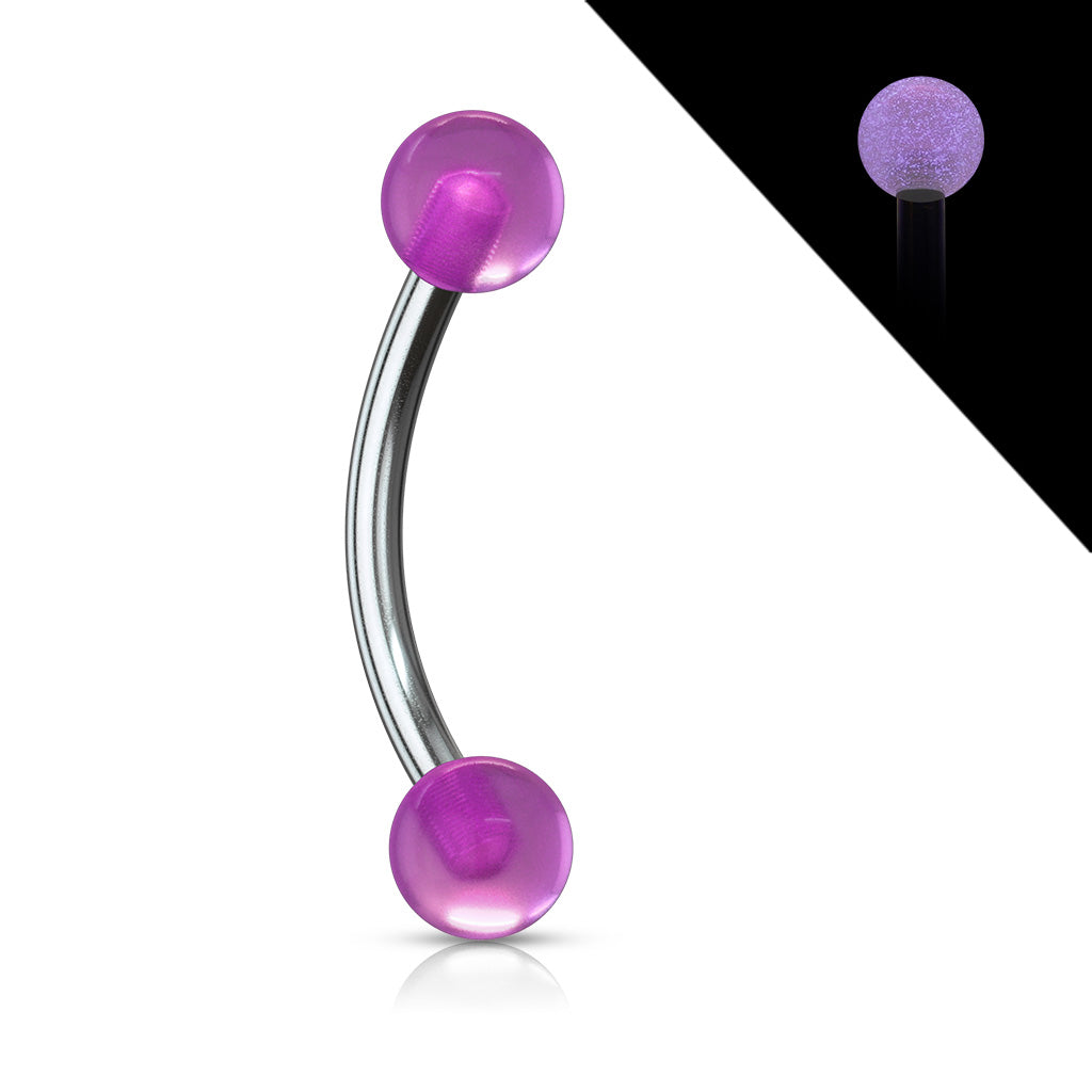Acrylic Glow in the Dark Balls 16 GA 316L Surgical Stainless Steel Eyebrow Ring - Purple