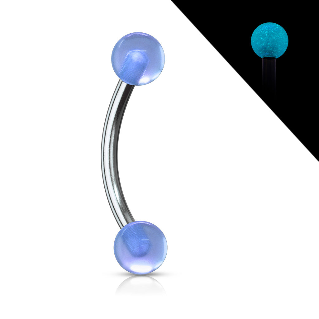 Acrylic Glow in the Dark Balls 16 GA 316L Surgical Stainless Steel Eyebrow Ring - Blue