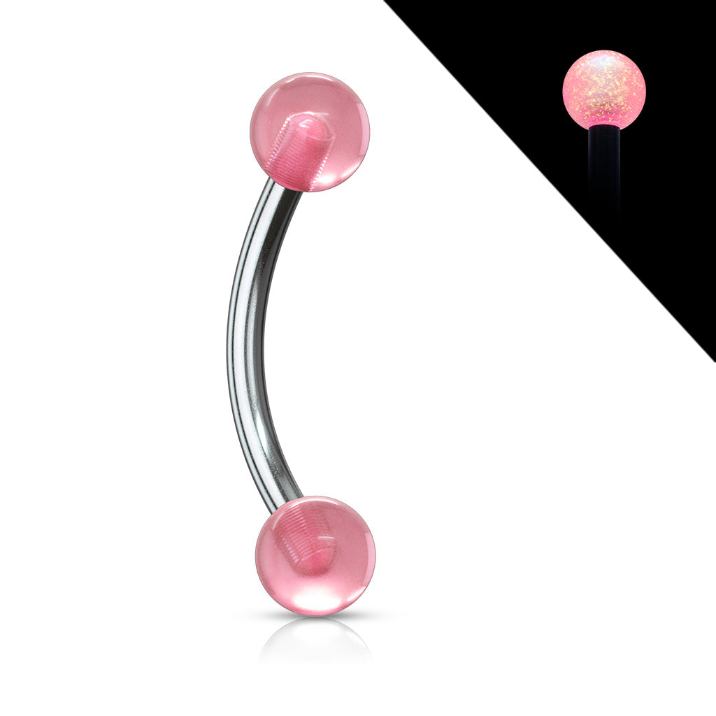 Acrylic Glow in the Dark Balls 16 GA 316L Surgical Stainless Steel Eyebrow Ring - Pink