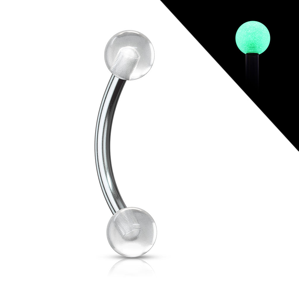 Acrylic Glow in the Dark Balls 16 GA 316L Surgical Stainless Steel Eyebrow Ring - White