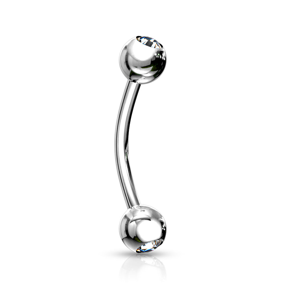 Press Fit Gem Ball On Both Side 316L Surgical Steel Curved Barbell - Clear