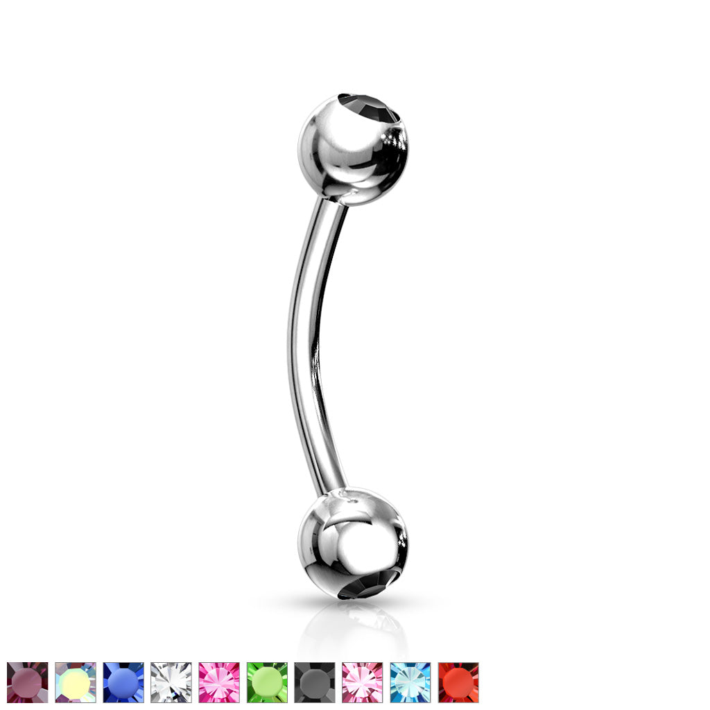 Press Fit Gem Ball On Both Side 316L Surgical Steel Curved Barbell - all colors