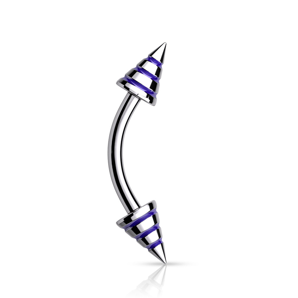 Striped Spikes 316L Surgical Steel Curve Barbells - Blue