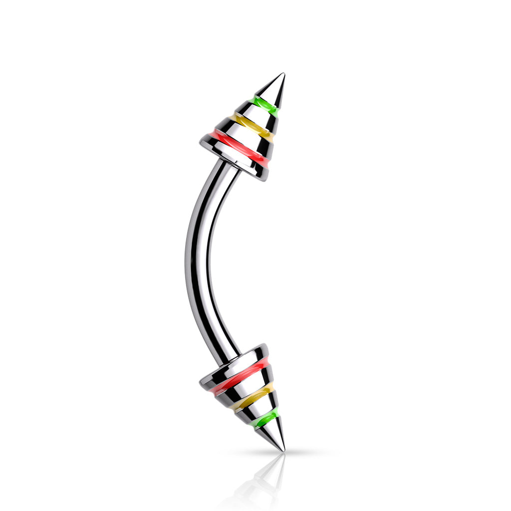 Striped Spikes 316L Surgical Steel Curve Barbells - Green/Yellow/Red