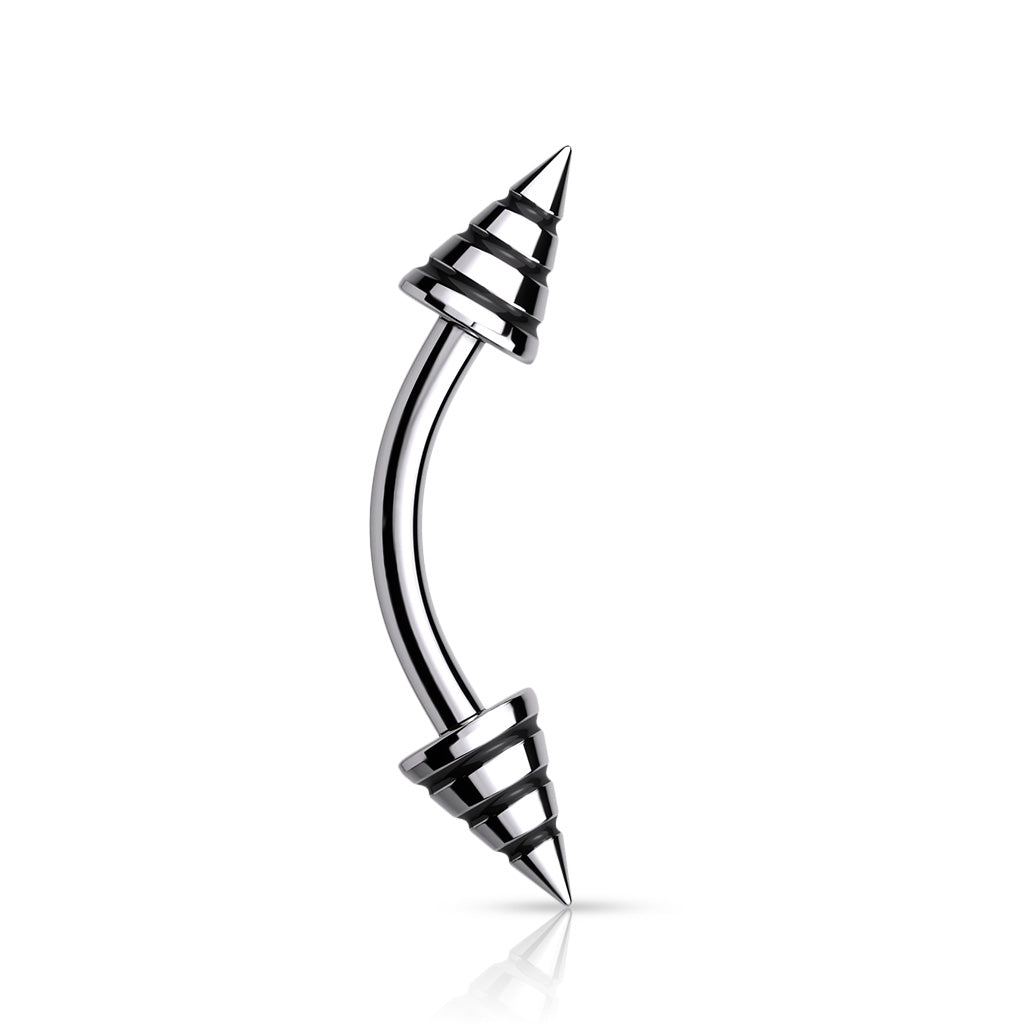 Striped Spikes 316L Surgical Steel Curve Barbells - Black