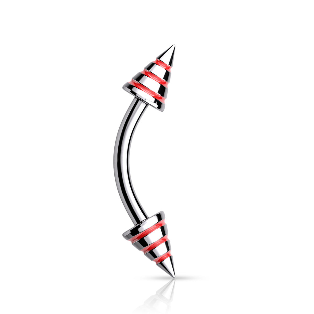 Striped Spikes 316L Surgical Steel Curve Barbells - Red