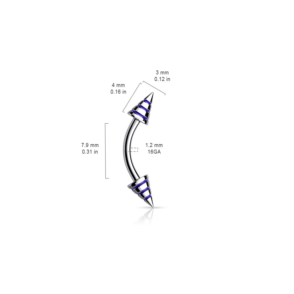 Striped Spikes 316L Surgical Steel Curve Barbells size chart