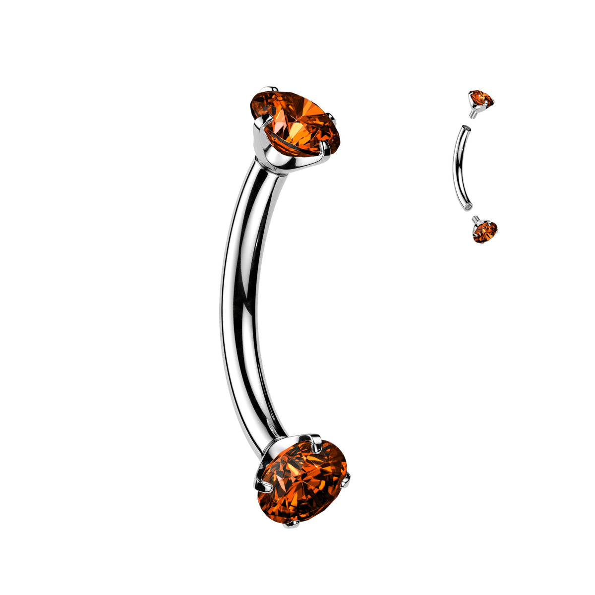 Prong Set CZ Internally Threaded 316L Surgical Steel Eyebrow Curve Ring - Red