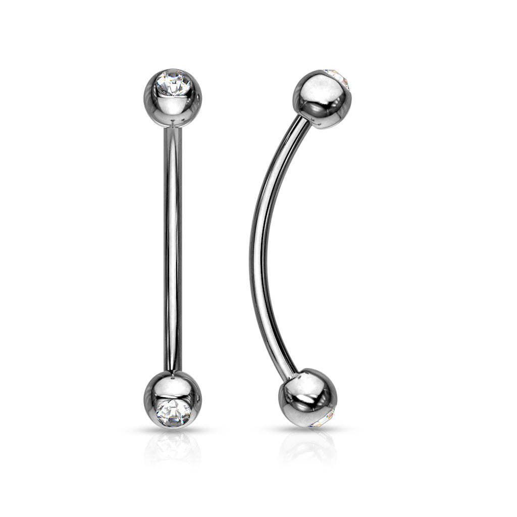 316L Surgical Steel Curved Barbell with Gemmed Ends for Snake Eye Piercings and More - Clear