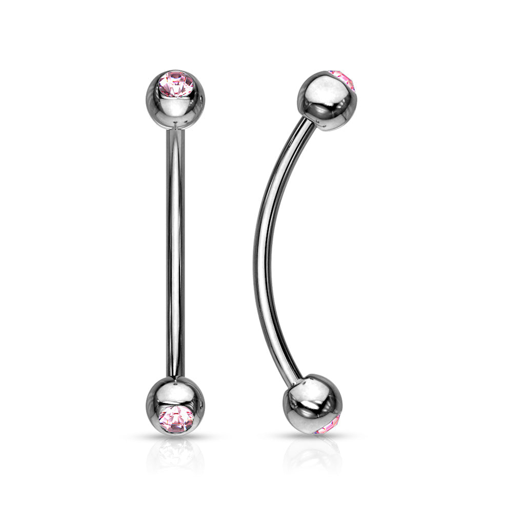 316L Surgical Steel Curved Barbell with Gemmed Ends for Snake Eye Piercings and More - Pink
