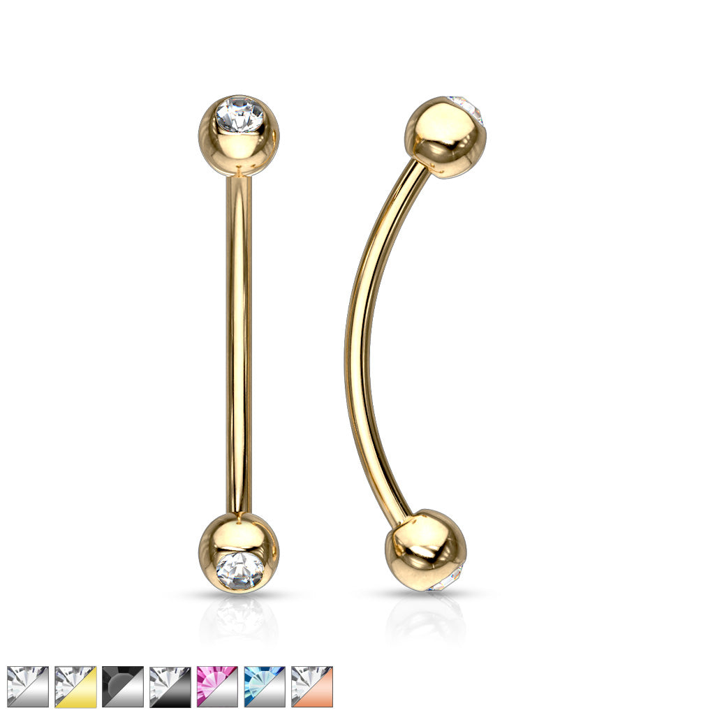 316L Surgical Steel Curved Barbell with Gemmed Ends for Snake Eye Piercings and More - all colors