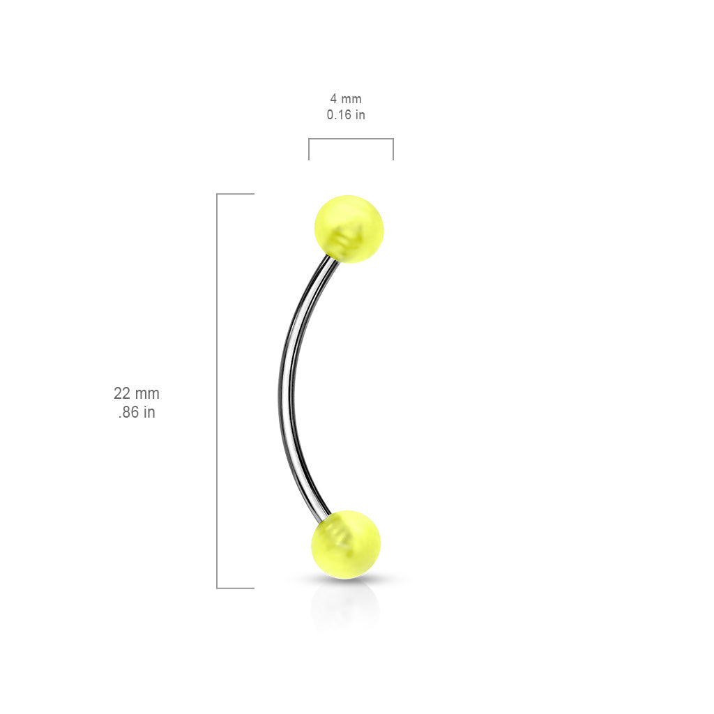 316L Surgical Steel Curved Barbell with Glow in the Dark Ball Ends for Snake Eye Piercing and More size chart