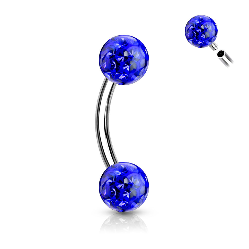 316L Surgical Steel Curved Barbell With Round CZ Ends - Blue