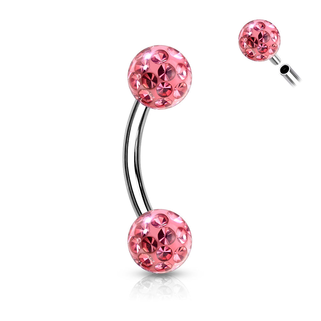 316L Surgical Steel Curved Barbell With Round CZ Ends - Pink