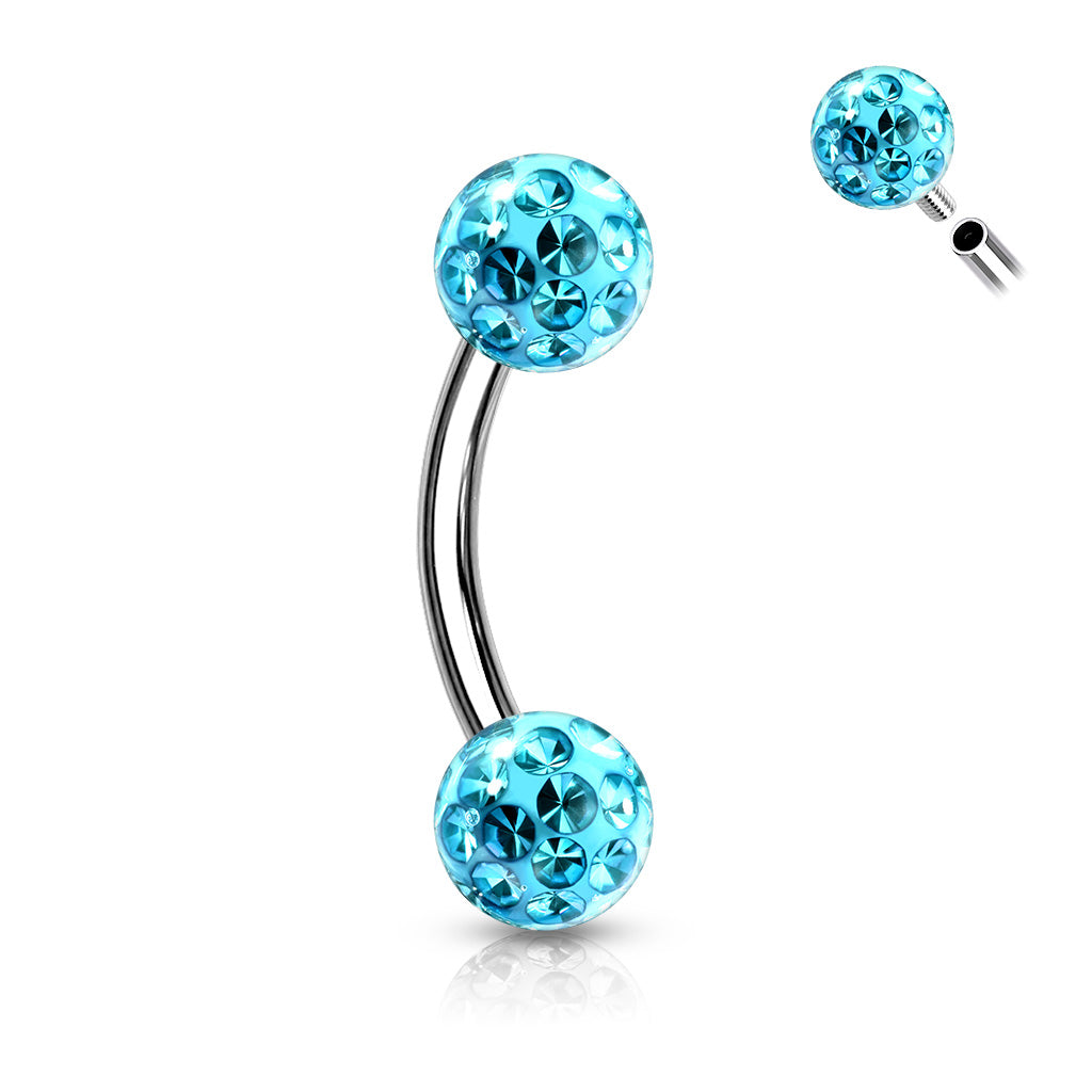 316L Surgical Steel Curved Barbell With Round CZ Ends - Aqua