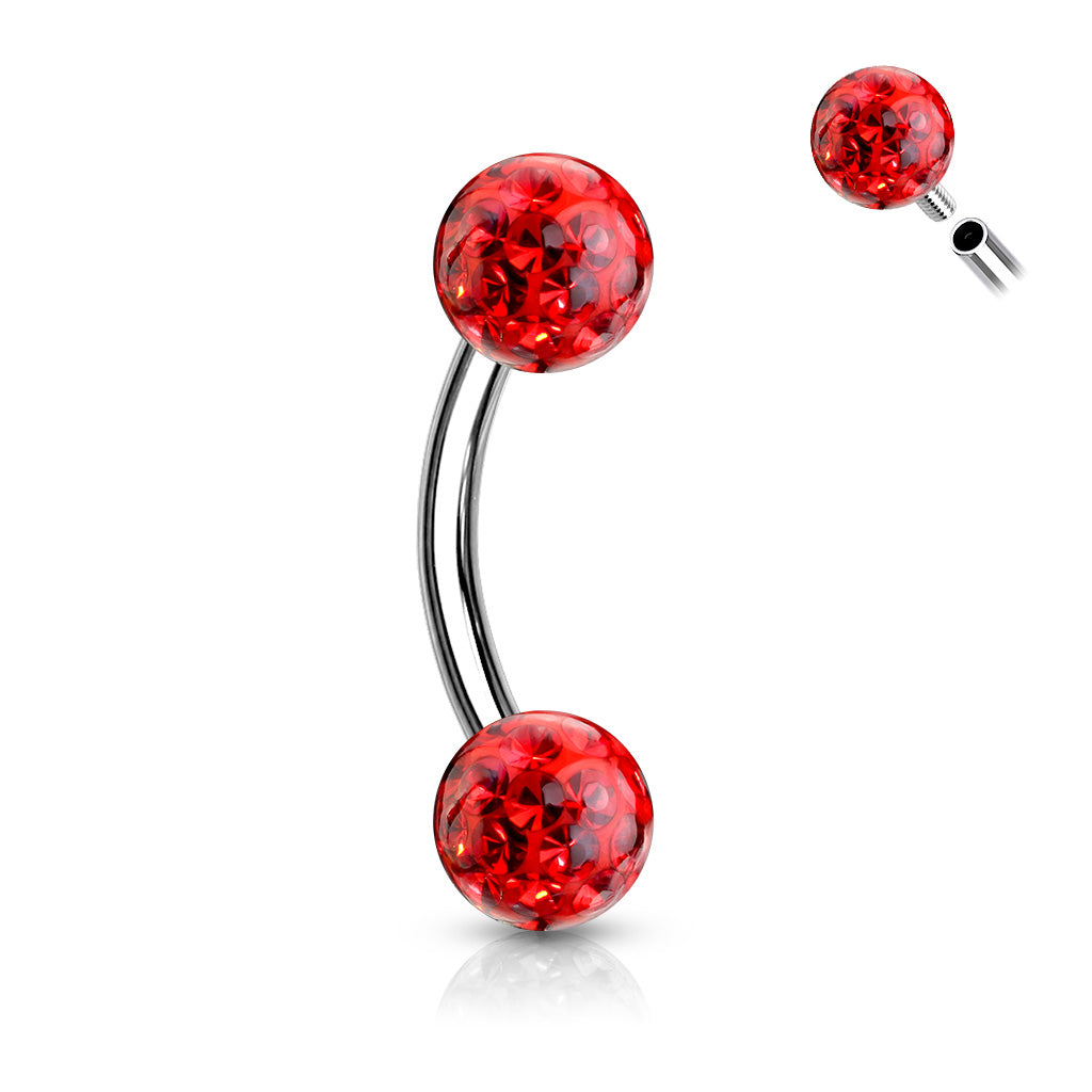 316L Surgical Steel Curved Barbell With Round CZ Ends - Red