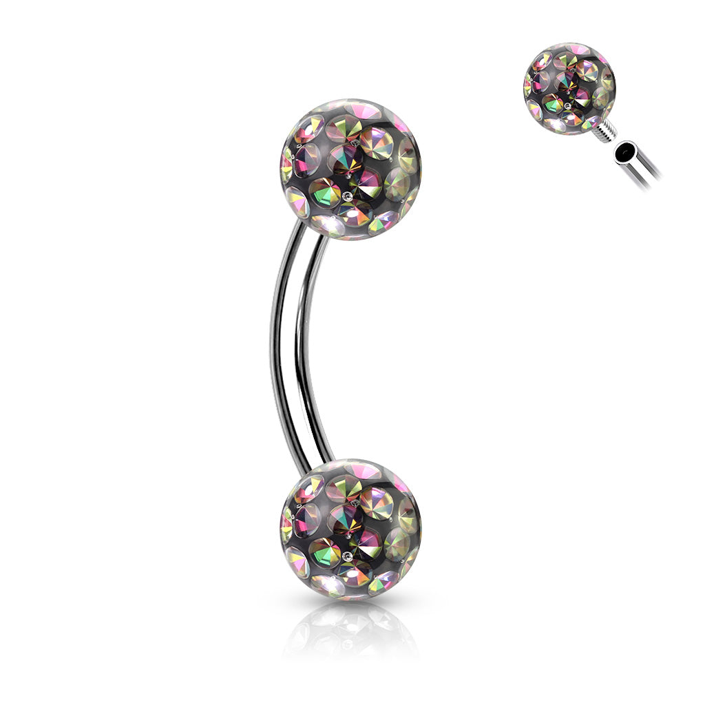 316L Surgical Steel Curved Barbell With Round CZ Ends - Vitrail Medium