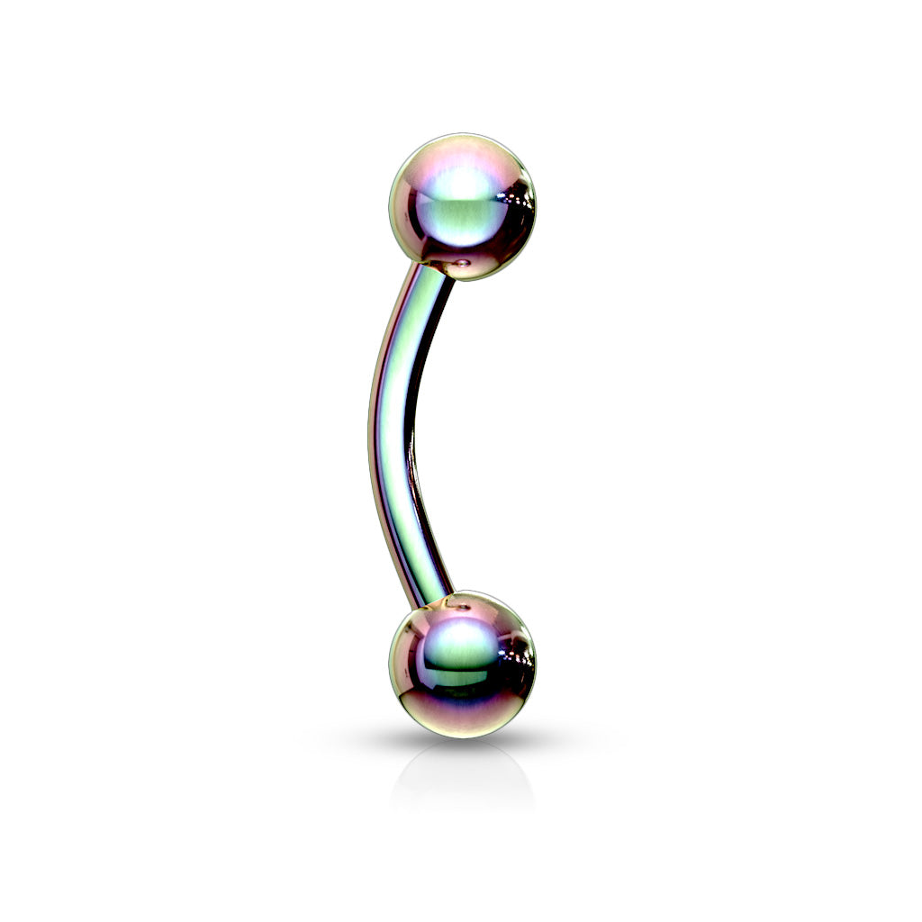 10PC Rainbow Titanium IP Over 316L Surgical Stainless Steel Curved Barbell Package - all colors