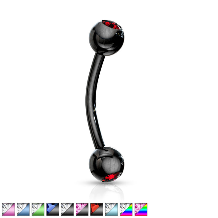 Press Fit Gem Ball Titanium IP Over 316L Surgical Steel Curved Eyebrow Barbell