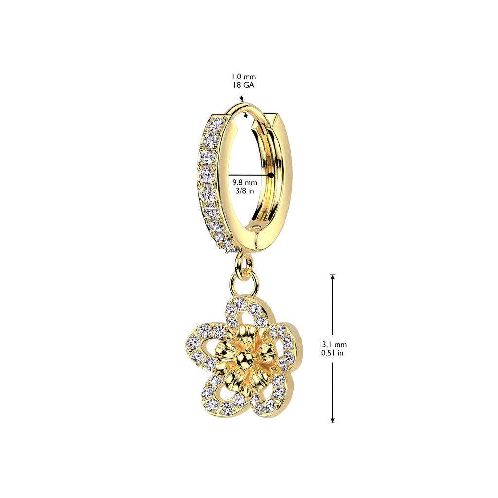 316L Pair Of Pave CZ Hoop Earrings With CZ Flower Dangle size chart