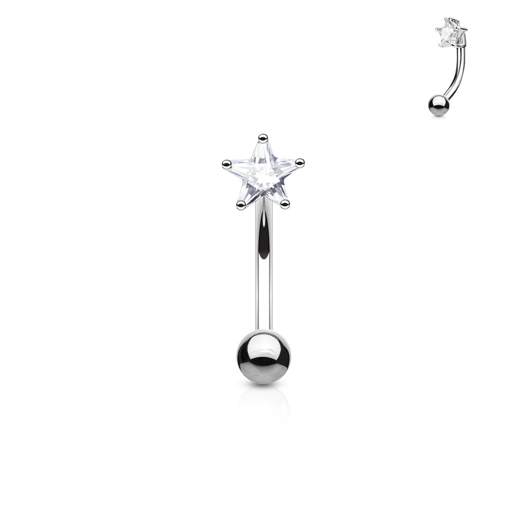 3mm Star CZ Prong Set Top 316L Surgical Steel Eyebrow Ring - Clear